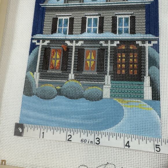 Peter Ashe Hand-Painted Needlepoint Canvas Victorian House Snowy Incomplete - Picture 15 of 16